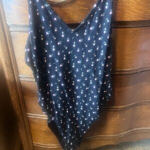 Urban Outfitters Black Ribbed Floral Tank Bodysuit